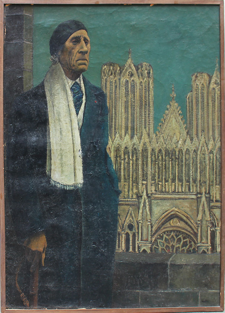 Symbolist School, Portrait of Paul Fort (1872 – 1960) in front of a Gothic church; oil on canvas, signed bottom left and described on the reverse and dated 1956; framed. Litterature: Paul Fort (1872 – 1960) was a French poet associated with the Symbolist movement. He got the titel "Prince of Poets" in 1912. Symbolist School, Portrait of Paul Fort (1872 – 1960) in front of a Gothic church; oil on canvas, signed bottom left and described on the reverse and dated 1956; framed. Litterature: Paul Fort (1872 – 1960) was a French poet associated with the Symbolist movement. He got the titel "Prince of Poets" in 1912.